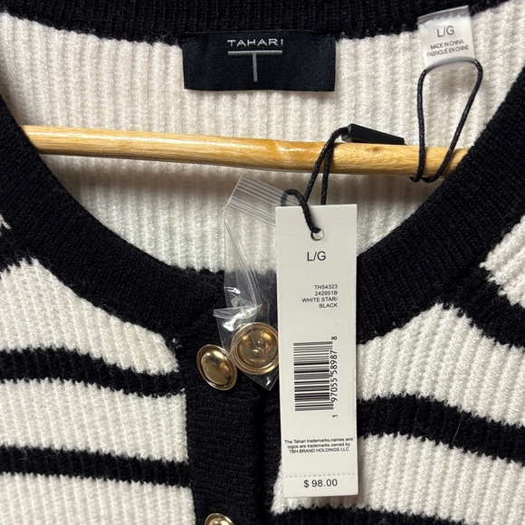 Tahari Black and White Striped Cardigan - Picture 3 of 3